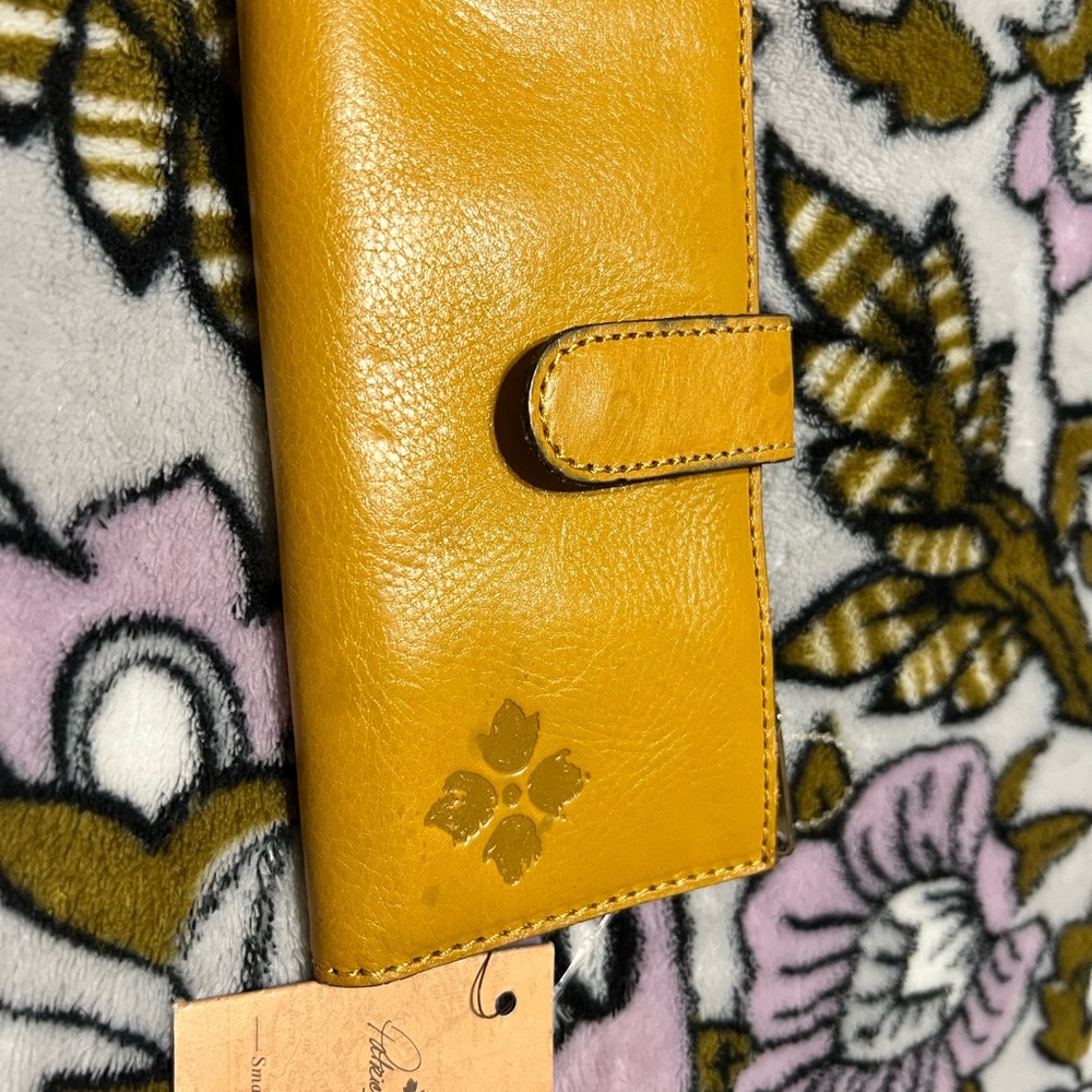Yellow Leather Wallet with Floral Design